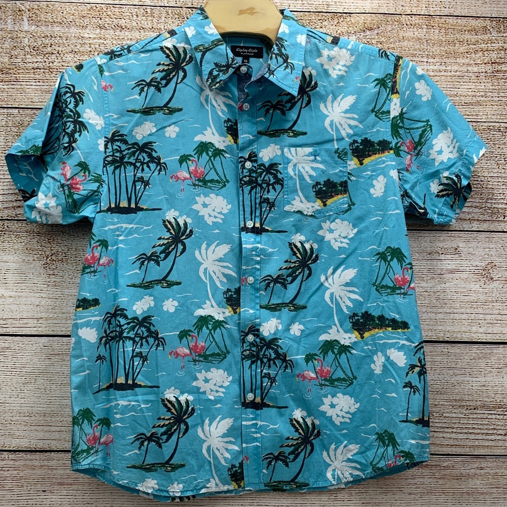 Eighty Eight Platinum Hawaiian Shirt Flamingo Palm Print 100% Cotton [Size‎ XXL]